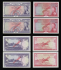 Jersey Specimens Young QE II (4) each with SPECIMEN in red across both sides 10 Pounds ND (1972) Pick 10s serial no. A000000 (2), 5 Pounds ND (1963) P...