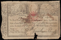 Portugal War of the 2 Brothers 10000 reis issued 1826 (old date 1799) series No.90721, Pick28, repaired Fine