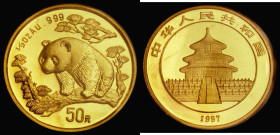 China 50 Yuan Gold 1997 Half Ounce KM#162 UNC and lustrous in the green BCV soft case