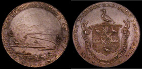 Halfpenny 18th Century Hertfordshire - Stortford 1795 Obverse: Shield of Arms with motto, SIR GEORGE JACKSON BAR : SOLE PROPRIETOR. Reverse: View of a...