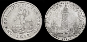 Shilling 19th Century Devon - County undated, Obverse: View of Eddystone lighthouse, ships at sea to left and right, H.M. on the rock, H on the wall, ...