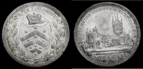 Shilling 19th Century Gloucestershire - Gloucester 1811 Obverse: Shield of Arms between two sprigs of olive, FOR XII PENCE, no stops in legend, Revers...
