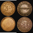 Threepence Tokens (2) Wortley Working Mens Institute 24mm diameter in bronze Good Fine with some light verdigris, Pub Token - Crown Inn, Harleston Str...