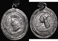 Marriage of Charles II to Catherine of Braganza 1662, 31mm x 27mm diameter on an oval flan, unsigned, Obverse: Bust of the King left, dividing the let...