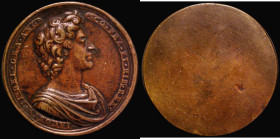 James II 1685, 61mm diameter in bronze, cast, uniface, Obverse: Bust right, draped, IACOBVS . II . DEI . GRA . ANG . SCO . FRA . ET . HIB . REX . On a...