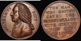 William Pitt - The Repeal of the Stamp Act 1766 40mm diameter in copper by L. Pingo, Obverse: Bust left GVLIELMVS PITT, Reverse: Legend in 7 lines THE...