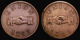 Membership Club Union Token 1788 Society Ticket, 25mm diameter in bronze, both obverse and reverse showing clasped hand with legend UNION above and 17...