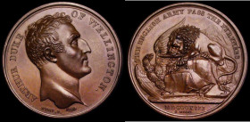 Battle of the Pyrenees 1813 41mm diameter in bronze by N.G.A. Brenet, Obverse: Bare head of the Duke of Wellington, right, ARTHUR DUKE OF WELLINGTON, ...