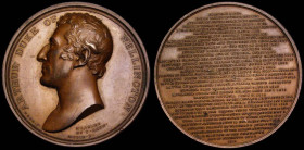 The Duke of Wellington Appointed Governor of Plymouth 1819, 55mm diameter in copper by T. Webb after P. Rouw, published by J. Mudie, Obverse: Bust lef...