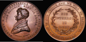 John Hodgson M.P. 1830 57mm diameter in bronze, by T.W. Ingram, Obverse: Bust left, draped, JOHN HODGSON . ELSWICK HOUSE. ELECTED M.P. FOR NEWCASTLE O...