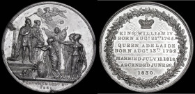 Coronation of William IV 1831 55mm diameter in White Metal by T.W. Ingram, Obverse: Britannia, with Hibernia and Scotia, offering a crown to the King ...