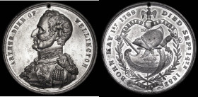Death of the Duke of Wellington 1852 48mm diameter in White Metal by Allen & Moore, Obverse: Uniformed bust of The Duke of Wellington left, ARTHUR DUK...