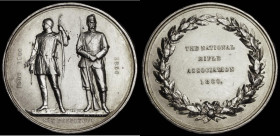 National Rifle Association 1860 48mm diameter in silver by G.G. Adams, Obverse: Inscription within a wreath: THE NATIONAL RIFLE ASSOCIATION 1860 in fo...
