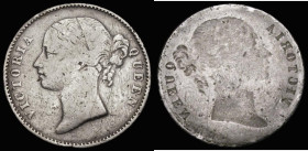Mint Error - Mis-Strike India One Rupee Victoria Young Head, Obverse brockage, Divided legend type, with WW raised on truncation, VG with scratches, t...