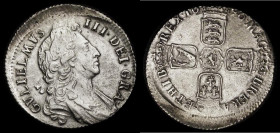 Mint Error - Mis-strike Shilling 1696 First Bust, struck off-centre with around 2mm blank flan from 8 to 2 o'clock on the obverse, the edge milling fu...