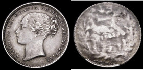 Mint Error - Mis-Strike Shilling Victoria Young Head, the reverse almost entirely removed to surface lamination, leaving just a 'blurred' impression o...