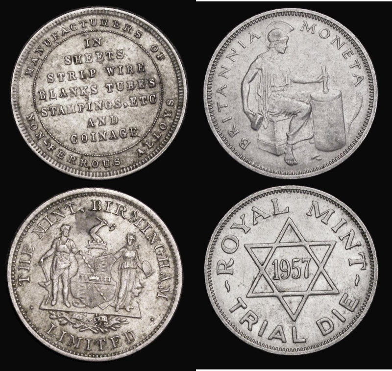 Royal Mint Trial Die 1957 Obverse: Britannia seated, striking a coin, Reverse: 6...