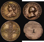 Trials or Jetons (2) Queen Anne (2) the first 20mm diameter, undated, Obverse: Bust of Queen Anne left in the style of the rare Farthing issue, with a...