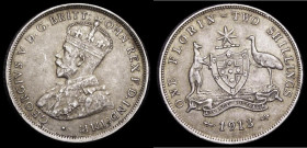 Australia Florin 1913 KM#27 Near VF with gold tone and some rim nicks, all diamonds and pearls on the crown band are fully visible