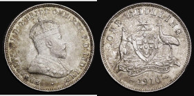 Australia Shilling 1910 KM#20 GVF/NEF toned with an edge bruise, the obverse with some hairlines