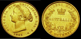 Australia Sovereign 1863 Sydney Branch Mint, Marsh A368, GEF/AU, all Sydney branch mint Sovereigns hard to find in grades above VF