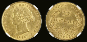 Australia Sovereign 1866 Sydney Branch Mint, Marsh A371, in an NGC holder and graded PF61