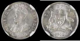 Australia Threepence 1911 KM#24 in an NGC holder and graded MS64, all diamonds and pearls on the crown band bold