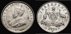 Australia Threepence 1921M KM#24 EF/GEF with 6 pearls visible in the crown band
