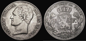 Belgium 2&frac12; Francs 1848 Smaller Head KM#11 Near Fine
