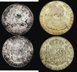 Bolivia Eight Reales (2) 1795 PTS PR KM#73 About Fine, scratches with uneven tone, 1808 PTS PJ KM#73 VG/Near Fine, gilded, the obverse with scratches ...