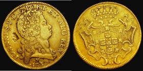 Brazil 12800 Reis Gold 1730 edge with oblique milling KM#139 Fine