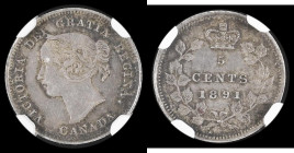 Canada Five Cents 1891 KM#2 in an NGC holder and graded AU58