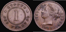 Cyprus One Piastre 1887 KM#3.2 NVF with some thin scratches and some verdigris in places