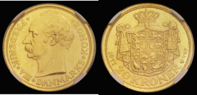 Denmark 20 Kroner Gold 1911 (h) VBP - GJ in an NGC holder and graded MS64