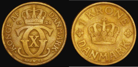 Denmark One Krone 1924 Aluminium-Bronze KM#824.1 Fine, the key date in the series