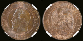 France Ten Cents 1853A in an NGC holder and graded MS64 BN a most attractive example