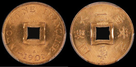 French Indo China Sapeque 1901 A BU and graded MS65+RD by PCGS