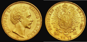 German States - Bavaria 20 Marks Gold 1873D KM#894 NEF with an edge nick