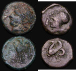 Ancient Greece - Syracuse, Sicily (2) Ae23, Hiketas (287-278BC) Obverse: Head of Herakles left, Reverse: Eagle with wings spread, standing on thunderb...