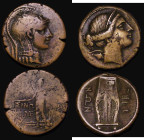 Ancient Greece (2) Rhegion, Bruttium Ae22 (c.260-215BC), Obverse: Head of Artemis right, bow and quiver over shoulder, Reverse: Kithara, PHÐ“I N&Omega...