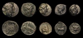 Ancient Greece (5) Carthage, Zeugitana Ae15 Siculo-Punic issue (264-241BC) Obverse: Head of Tanit left, Reverse: Horse standing right, palm tree behin...