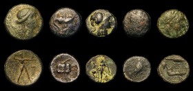 Ancient Greece Bronzes (9) Ae20 (1), Ae18 (1), Ae15 (3), Ae10 (3), Ae8 (1), all different, in mixed grades Fair to VG