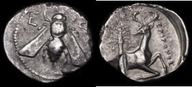 Ancient Greece, Ionia, Ephesus Tetradrachm (390-330BC) Obverse: Bee with straight wings, Reverse: Forepart of stag recumbent to right, Magistrate: EÐ“...