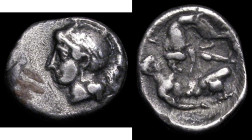 Ancient Greece, Tarentum, Calabria Ar Diobol, (3rd century BC) Obverse: Head of Athena left, Reverse: Herakles wrestling with the nemean Lion.1.02 gra...