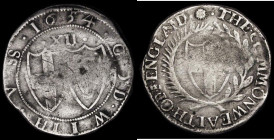 Shilling 1654 Commonwealth ESC 990, Bull 137, 5.57 grammes, Near Fine with an old scratch on the reverse, weakly struck in the centre as often