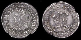 Twopence Charles I Aberystwyth Mint, Obverse: Bust with lace collar, single arch crown, Reverse: Large plume, Inner circles, colon stops, S.2901, mint...