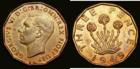Brass Threepence 1949 Peck 2392 NEF with some red tone and traces of old gilding