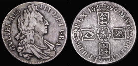 Crown 1696 First Bust, OCTAVO edge, ESC 89, Bull 995 Near Fine with a scratch in the obverse field