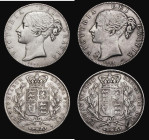 Crown 1845 Cinquefoil Stops on edge ESC 282, Bull 2564 (2) the first Fine, with expert repair in the obverse field, the second about Fine