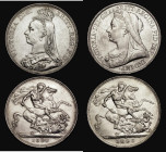 Crowns (2) 1890 ESC 300, Bull 2590 VF/GVF with some contact marks, 1893 LVI ESC 303, Bull 2593, Davies 501 dies 1A, VF with some contact marks and an ...